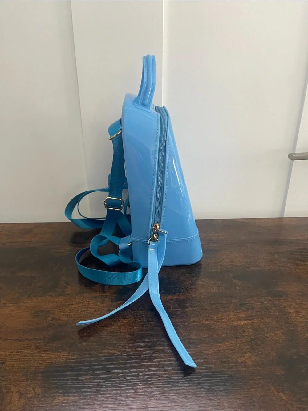 Blue Patent Mini Backpack Tote